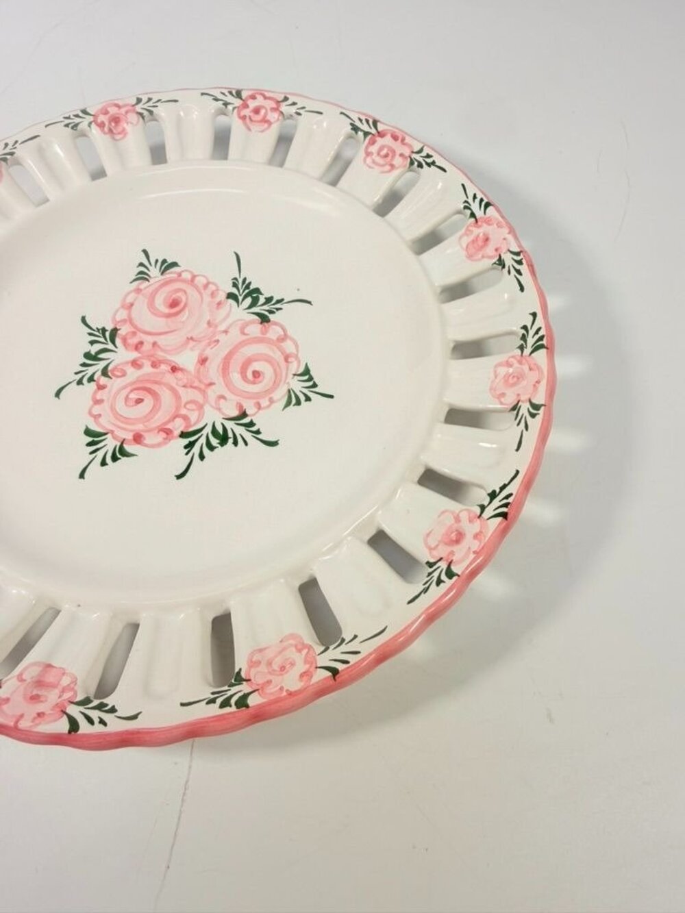 Pottery Reticulated Plate Hand Painted Floral Vintage Vestal Alcobaca Portual Ce - Picture 6 of 16